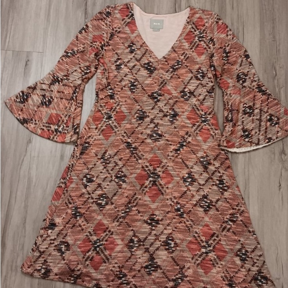 Anthropologie-Maeve women’s Stylish Plaid Bell Sleeve Dress - Multicolor